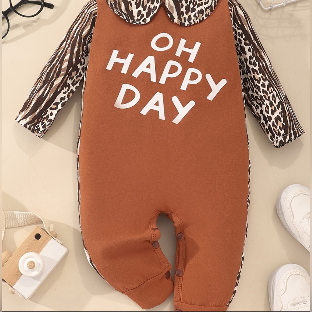 PatPat Brown and White Kids Footie with Animal Print